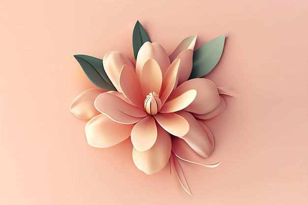 Paper flower with leaves on a pink background