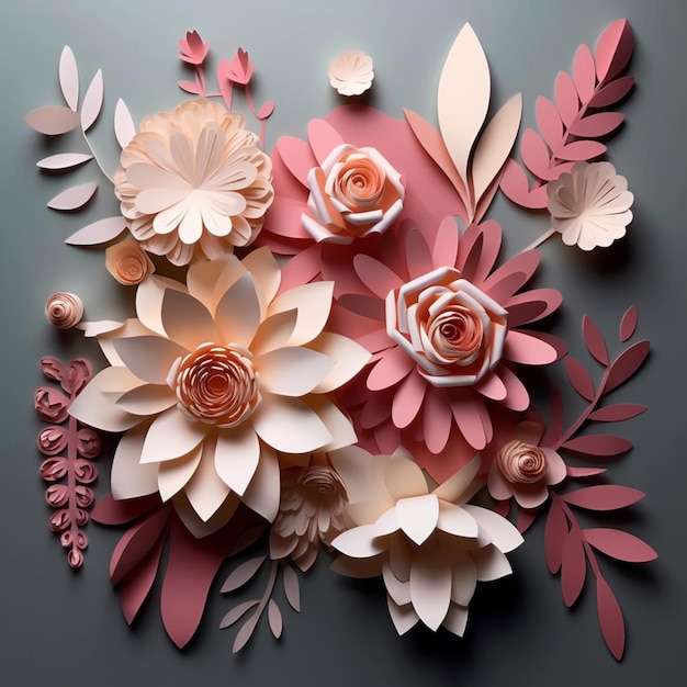 Paper flowers are on a dark background