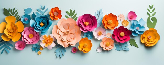 Paper flowers on blue background