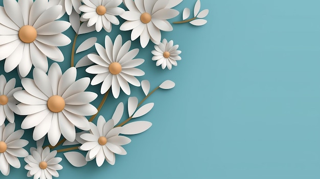 Paper flowers on a blue background