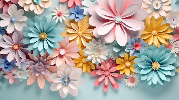 Paper flowers on a blue background