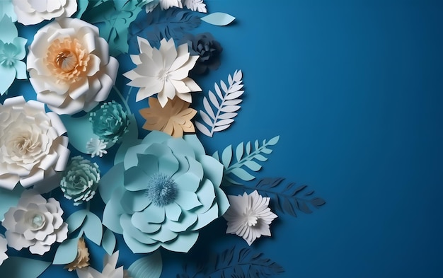 Бумажные цветы на голубом фоне