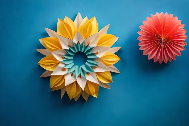 paper flowers on a blue background