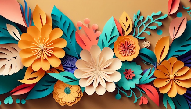 Paper flowers on a brown background