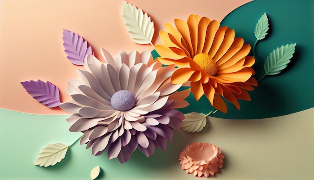 Paper flowers on a colorful background