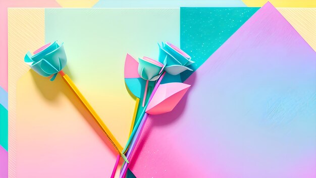 Paper flowers on a colorful background