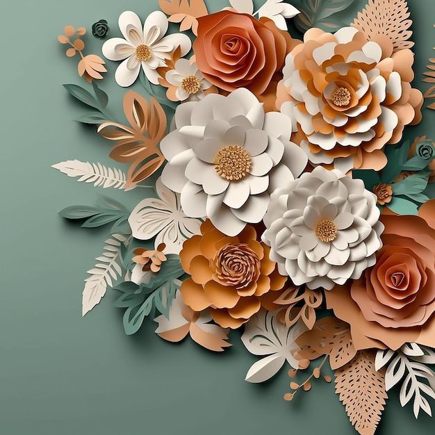 Paper flowers on a green background