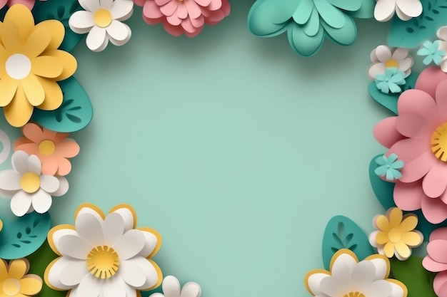 Paper flowers on a green background