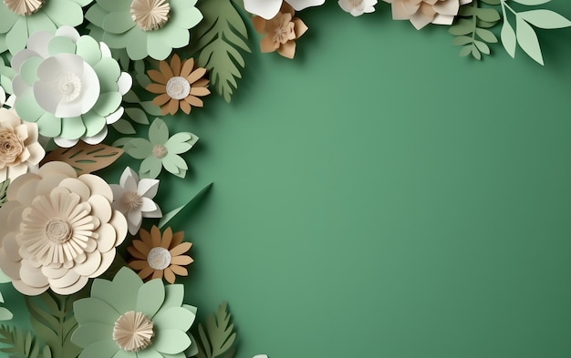 Paper flowers on a green background