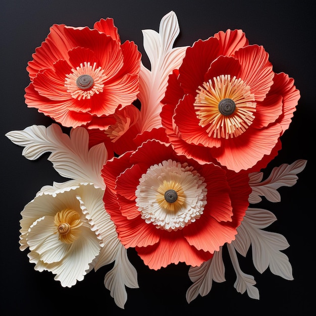 Paper flowers and leaves multicolored paper spring flowers paper decoration