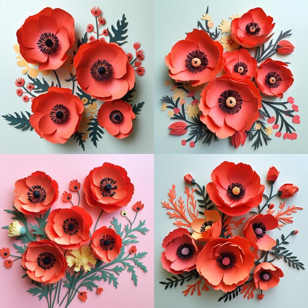 Paper flowers and leaves multicolored paper spring flowers paper decoration