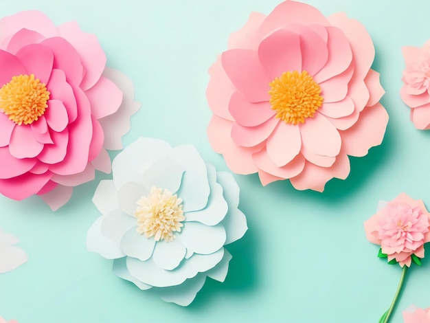 Paper flowers on pastel background ai generated