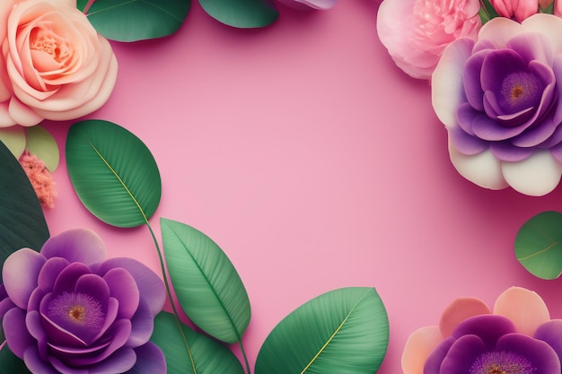 Paper flowers on a pink background