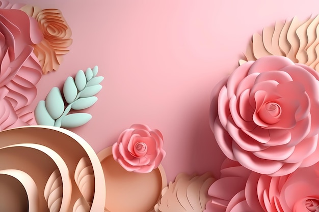 Paper flowers on a pink background