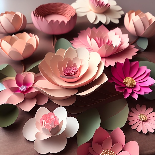 Paper Flowers in Pinks AI Generated