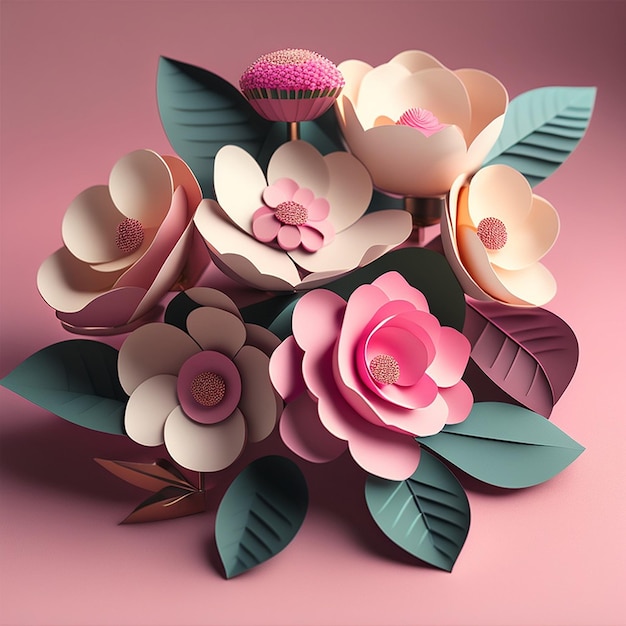 Paper Flowers in Pinks AI Generated