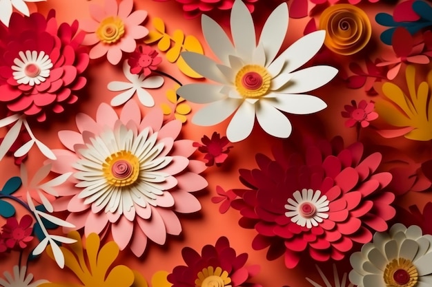 Paper flowers on a wall with the word flower on it