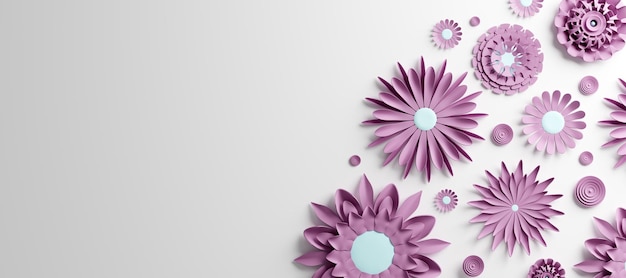 Paper flowers on white background Handmade decoration