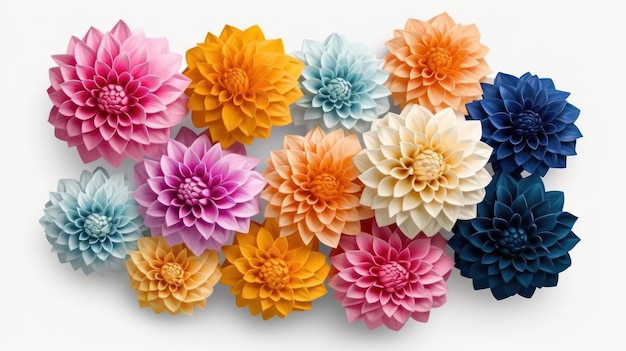 Paper flowers on a white background