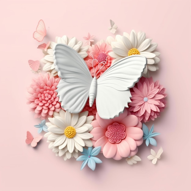 Paper flowers with a butterfly on it