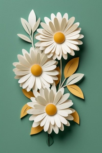 Paper flowers with a green background that says daisies.