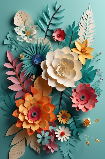 Paper flowers with a green background