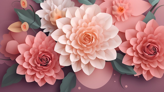 Бумажные цветы на розовом фоне