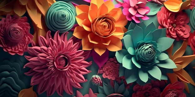 Paper flowers with a pink background