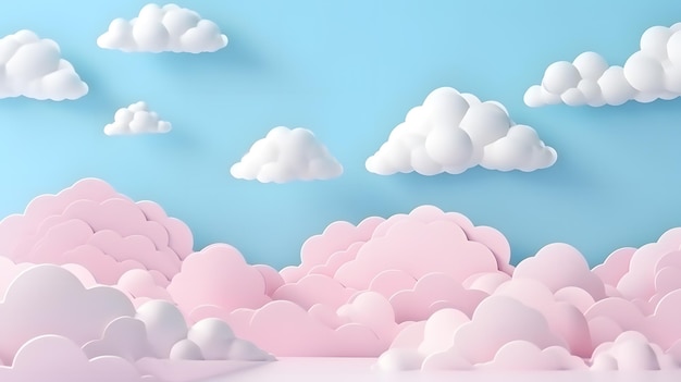 Paper fluffy clouds and in the sky modern 3d paper