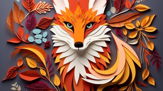 Paper fox paper craft animals paper cut craft graphic style