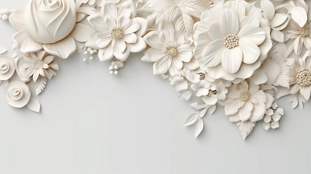 白い背景に抽象的な切り花と葉を持つ紙フレーム