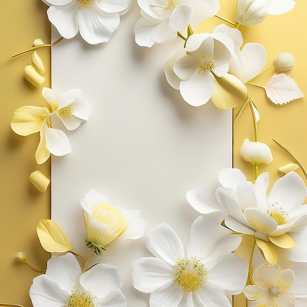 A paper frame with flowers and leaves on it