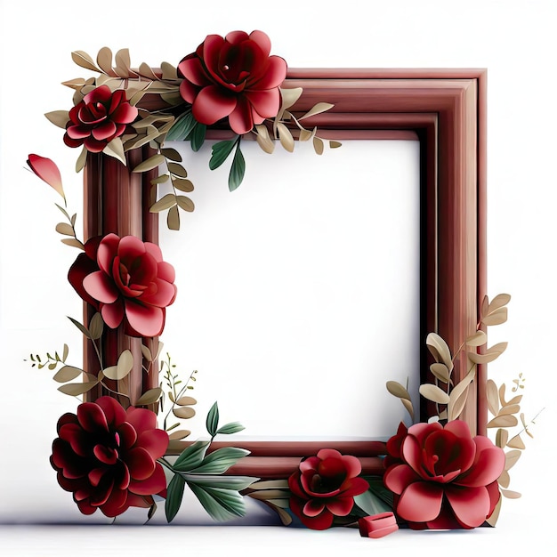 A paper frame with flowers and leaves on it