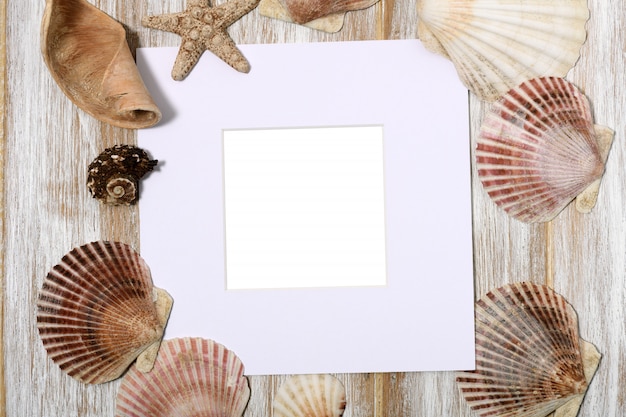 Photo paper frame with seashells