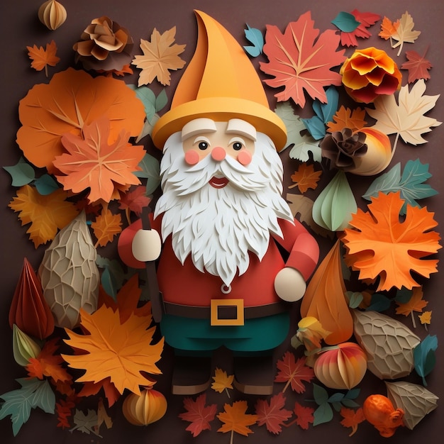 Paper Gnome Festive Season Art With Paper Cutouts And Autumn Elements