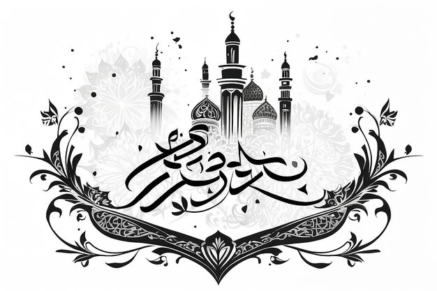 Photo paper graphic islamic happy eid mubarak text in white isolated background in arabic font in ramadan kareem