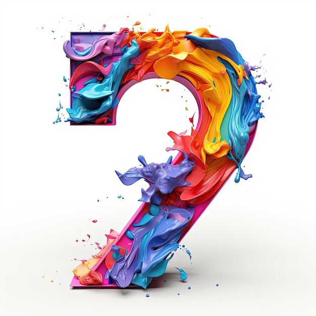 paper handpainted number seven letter in the style of bold and colorful graphic design fluid