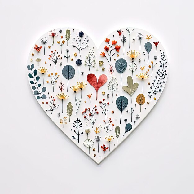 a paper heart with flowers and leaves on it