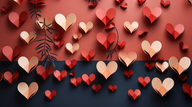 Paper hearts front red background background image