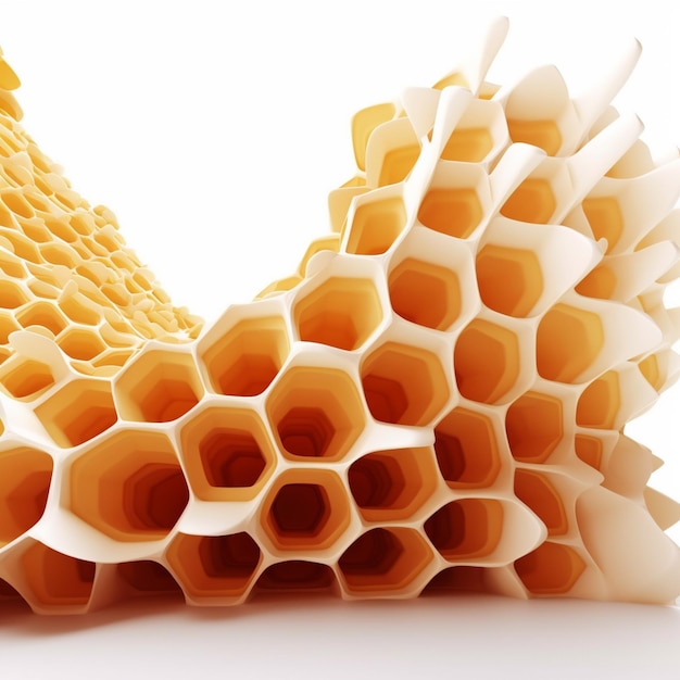 A paper honeycomb sculpture with a white background