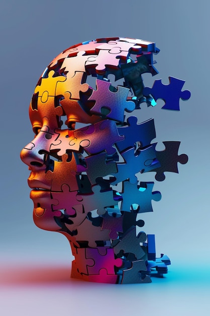 紙の人間の頭とパズルピース 認知症の概念