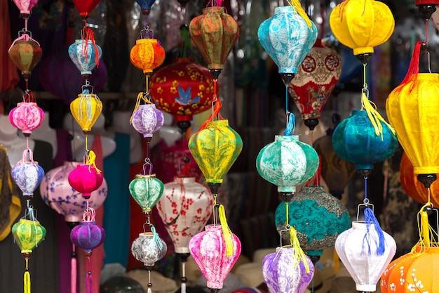 Paper lanterns on the streets of old Asian town