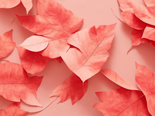 Paper leaves on coral background