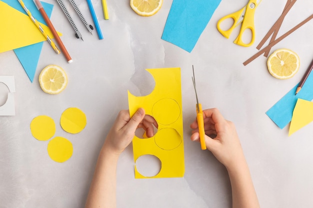paper lemonade with lemons children at home hands making diy summer crafting kindergarten ideas step