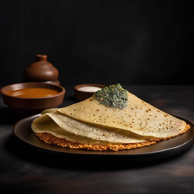 ペーパー マサラ ドーサは、サンバルとココナッツのチャツネを添えた南インド料理です。