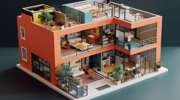 Paper Model Of Apartment Bright color Generative Ai