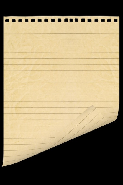 A paper page notebook isolated on the black background