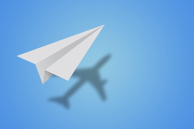 Photo paper plane casting a shadow of a airplane.success business concept 3d rendering.