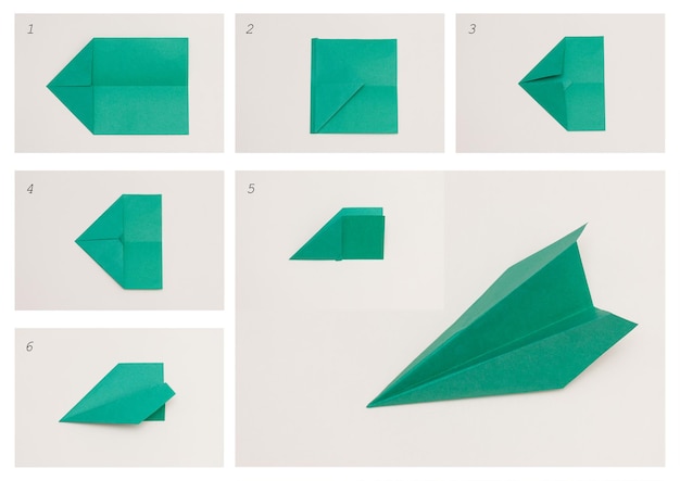 Photo paper plane, origami. diy concept. step by step handmade toy.