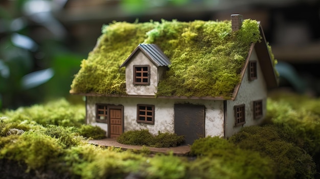 친환경 주택을 보여주는 메이크에서 녹지 위에 자리 잡은 페이퍼 프라이빗 크리에이티브 리소스 AI 생성